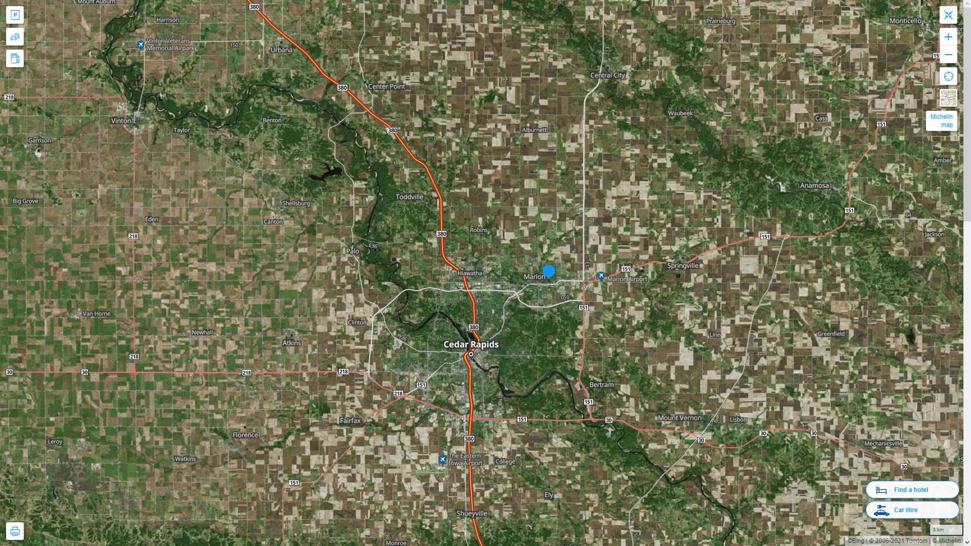 Marion iowa Highway and Road Map with Satellite View